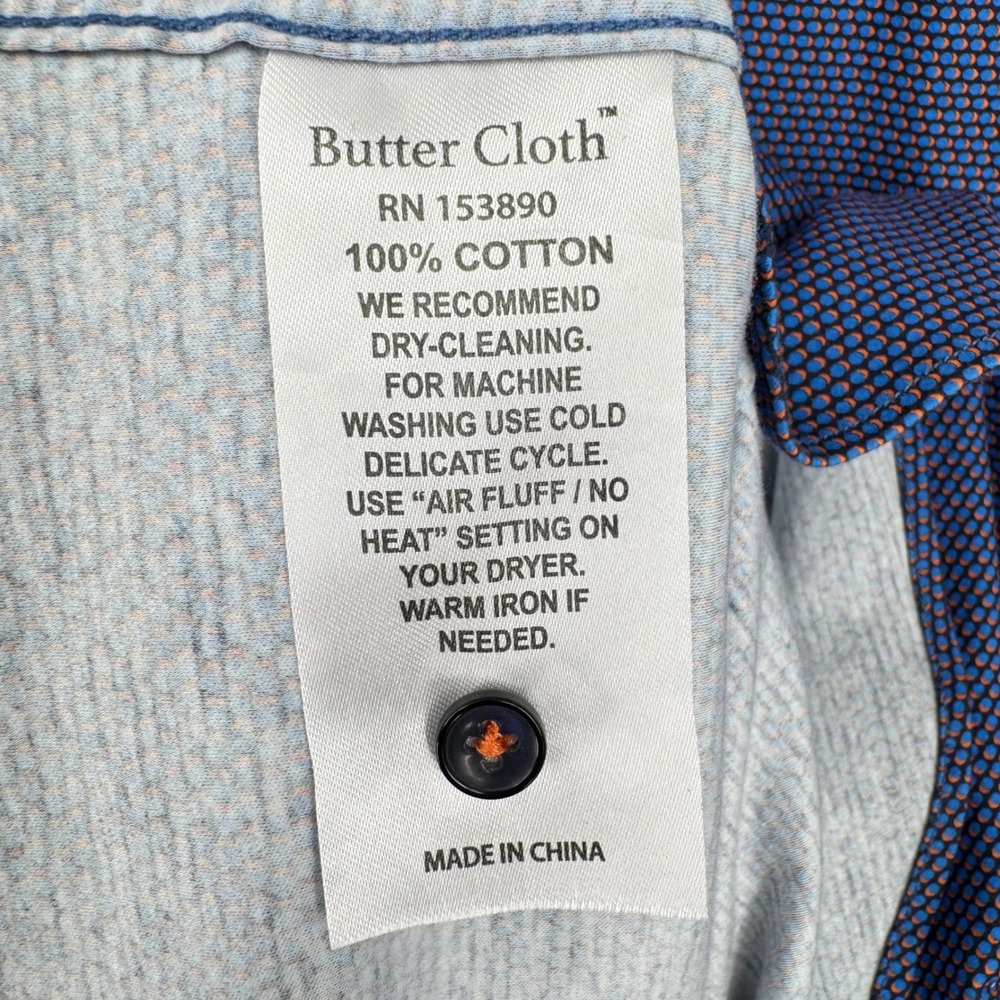 Butter Cloth Mens Button Up Short Sleeve Shirt Blue Geometric Pattern L - Picture 6 of 6
